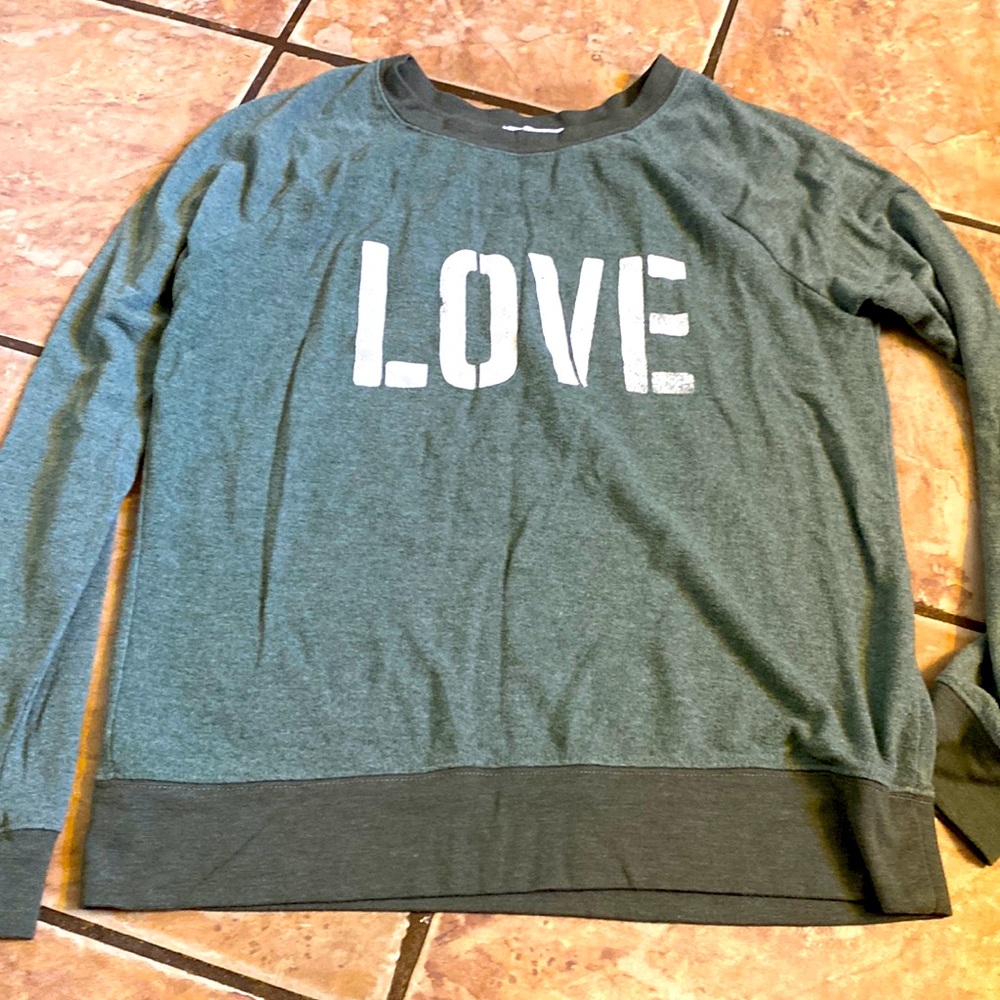 LOVE wide neck sweatshirt.